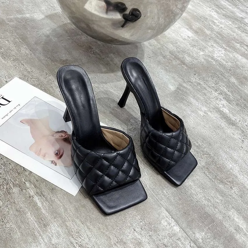 

2021 Brand Design Women Elegant Square Sandaly Toe Thin High Heels 9CM Summer Outdoor Beach Shoes Gladiator 9CM Ladies Sandals
