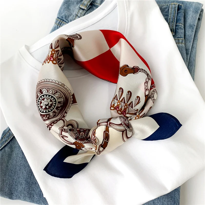 

2022 Natural Silk Scarf Square Foulard Women Bandana Design Print Hairband Neck Scarves Female Neckerchief Tie