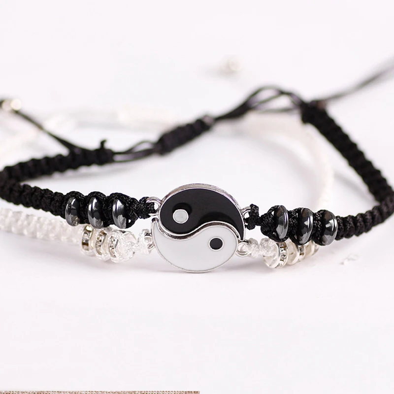 

Couple Bracelets Leather Cord Braid Chain Bracelet Chinese Tai Chi Alloy Pendant Two-piece Woven Lover Bracelet Gift Friendship