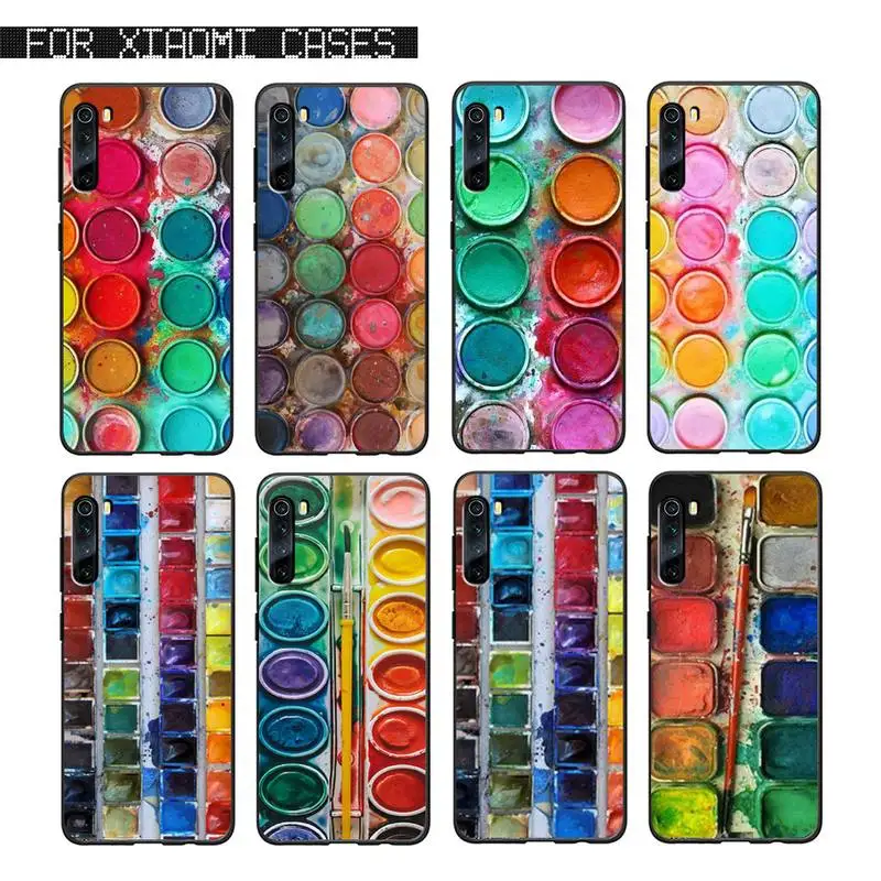 

Watercolors Set Paint Palette Phone Case For Xiaomi Redmi 7A 8A 9 K30 K20 Pro 9A Note 8T Note 8 9 Pro Silicone Cover
