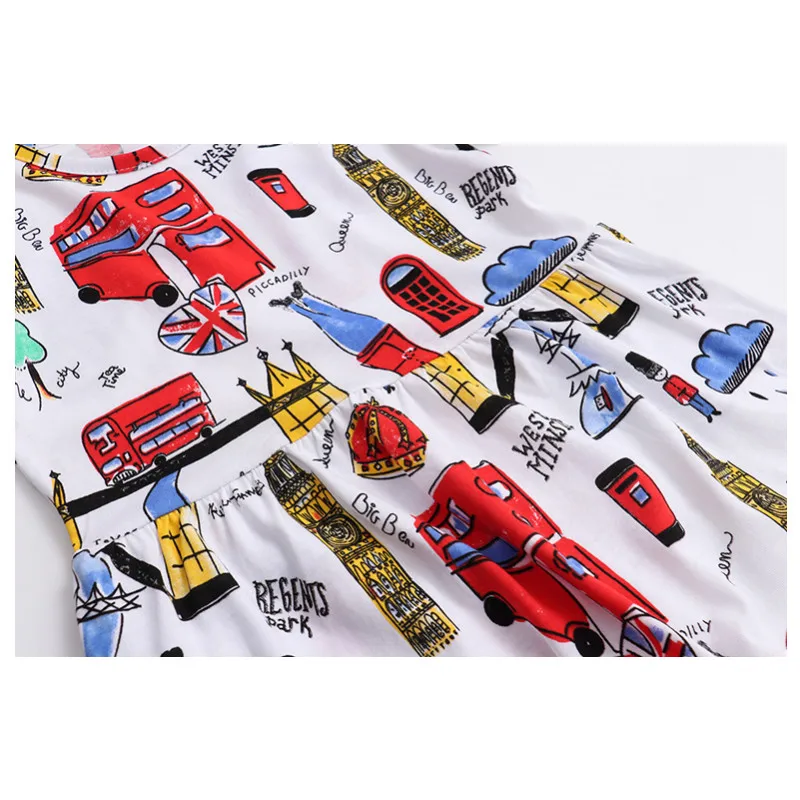 

Cute Cartoon Printed Dress Cotton A-line Baby Girls Summer Dress Casual Kids Clothes For Beach Vestidos