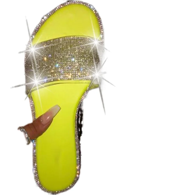 

Шлепанцы женские с блестками, пляжные сандалии карамельных цветов, плоская подошва, Уличная обувь со стразами, лето 2021