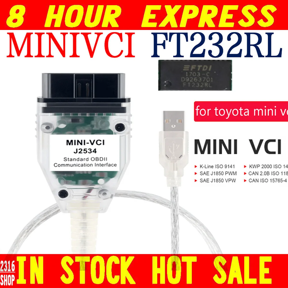 Новейший мини-сканер VCI для Φ TIS Techstream V14.30 minivci FTDI автомобильного сканера J2534 OBD2