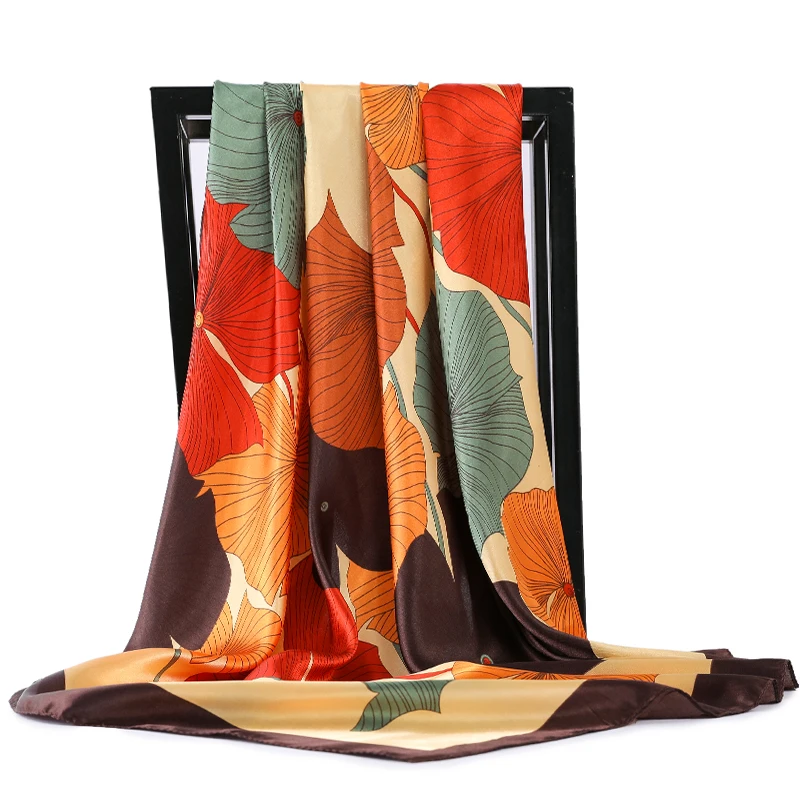 

Шелковый шарф с принтом в виде листьев, 90*90 см