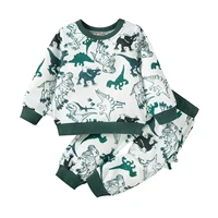 opperiaya autumn baby boy two piece cotton clothes casual set dark green dinosaur printed pattern pullover sweatshirts and pants