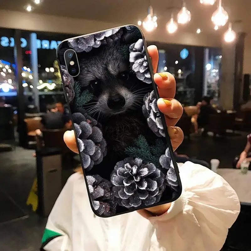 

Animal raccoon and plant art Phone Case for iPhone 11 12 pro XS MAX 8 7 6 6S Plus X 5S SE 2020 XR