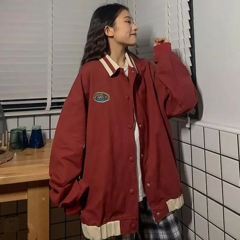 

Куртка Bf Style Женская свободная, однотонная модная бейсбольная форма, эполеты, пальто для женщин, длинный дизайн