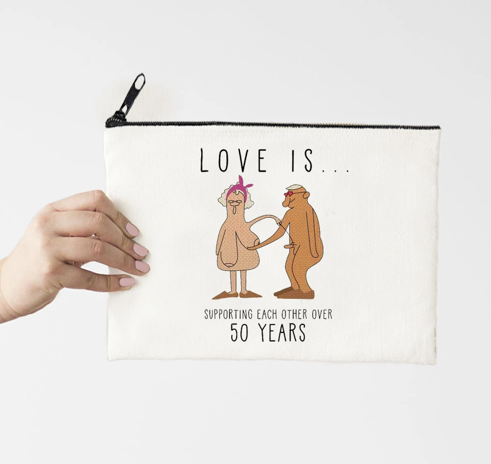 

50 Years Print Makeup Bag Printing Canvas Cosmetic Bag Love Funny Organizer Bag Women Multifunction Beauty Bag Lady Purse