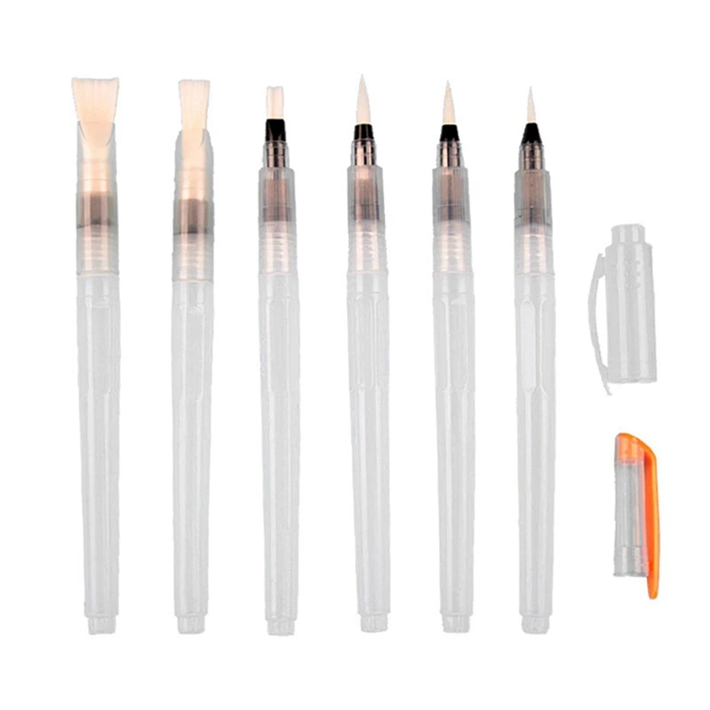 

6Pcs/Set Water Color Brush Refillable Painting brush Pen Watercolor Color Calligraphy Soft Head Water Storage Brush Set Drawing