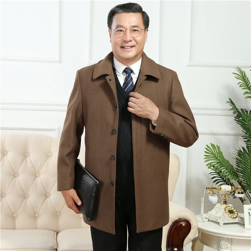 Middle-aged men's fur collar wool coat luxury business Casual thick autumn winter casshmere trench jackets outwear father's gift |