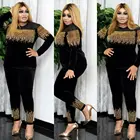 Африканская Бархатная одежда HGTE, женские комплекты из 2 предметов, топы и брюки с высокой талией, модные повседневные африканские Велюровые Костюмы со стразами