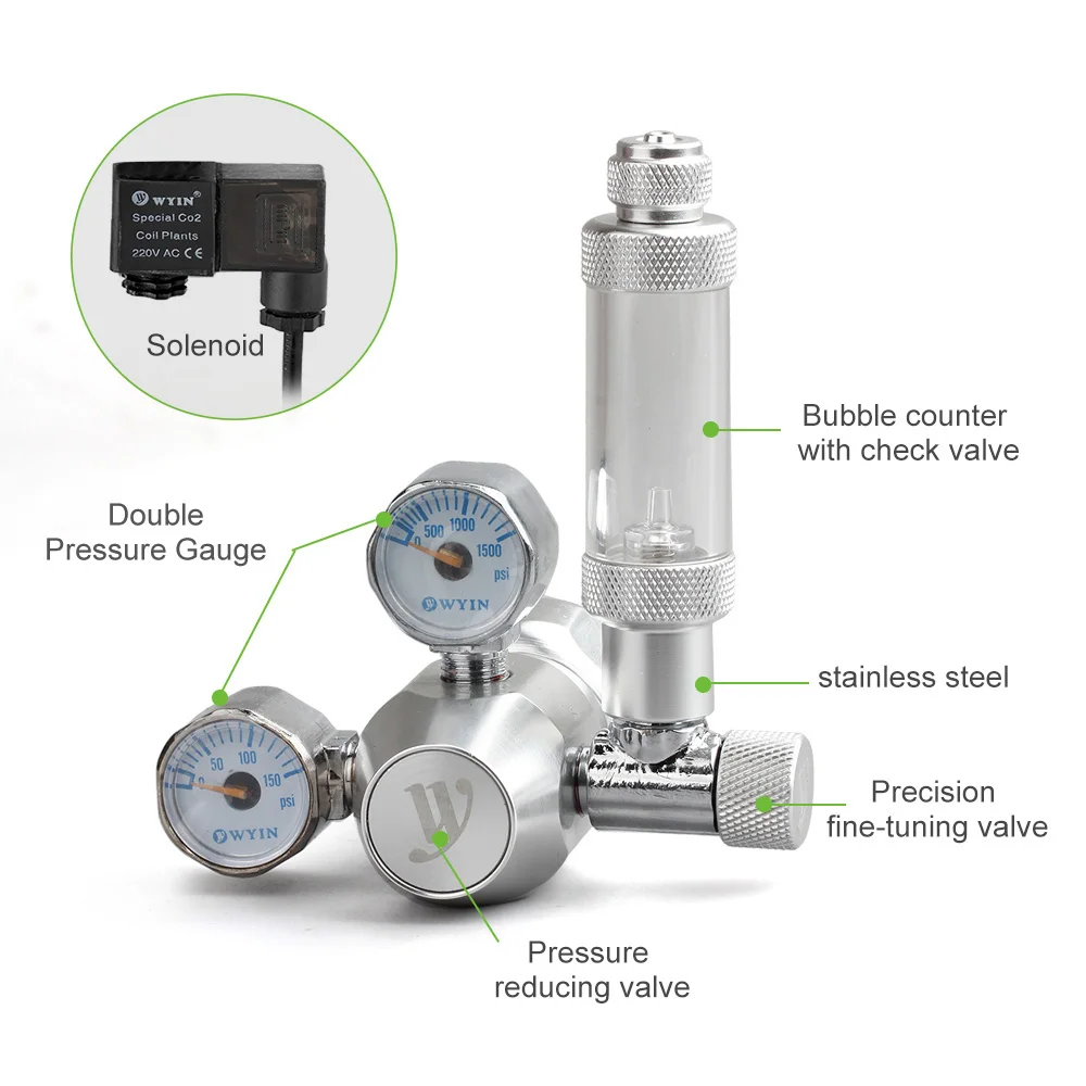 Новый аквариум СО2 регулятор давления CO2 с соленоидным двойным манометром