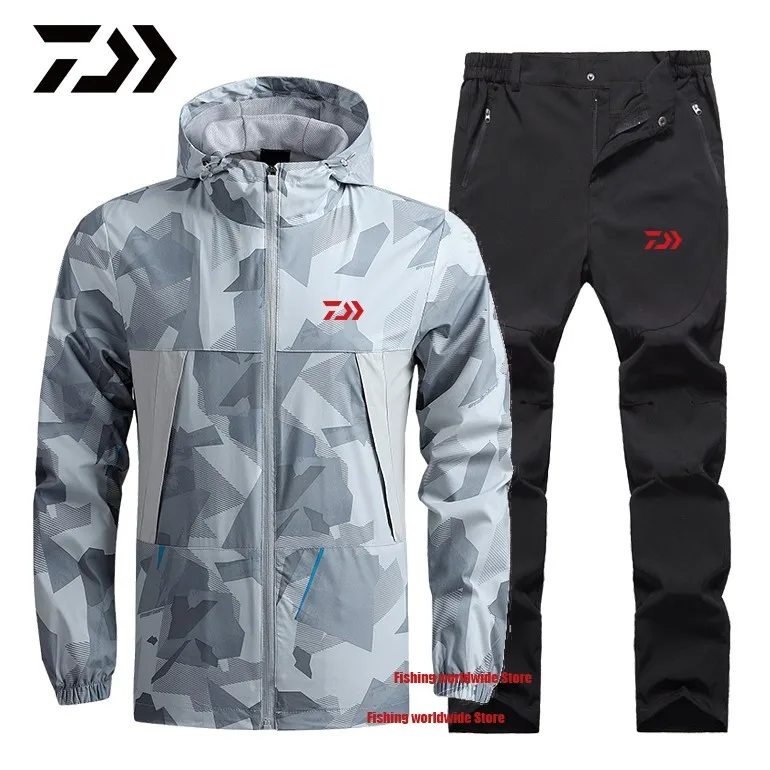 

New Summer Autumn Men DAIWA Fishing Jacket And Waterproof Pants Man camouflage Outdoor Sport Waterproof Fishing Clothing Sets