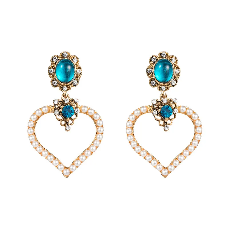Модные простые серьги в форме сердца с кристаллами и жемчугом для женщин