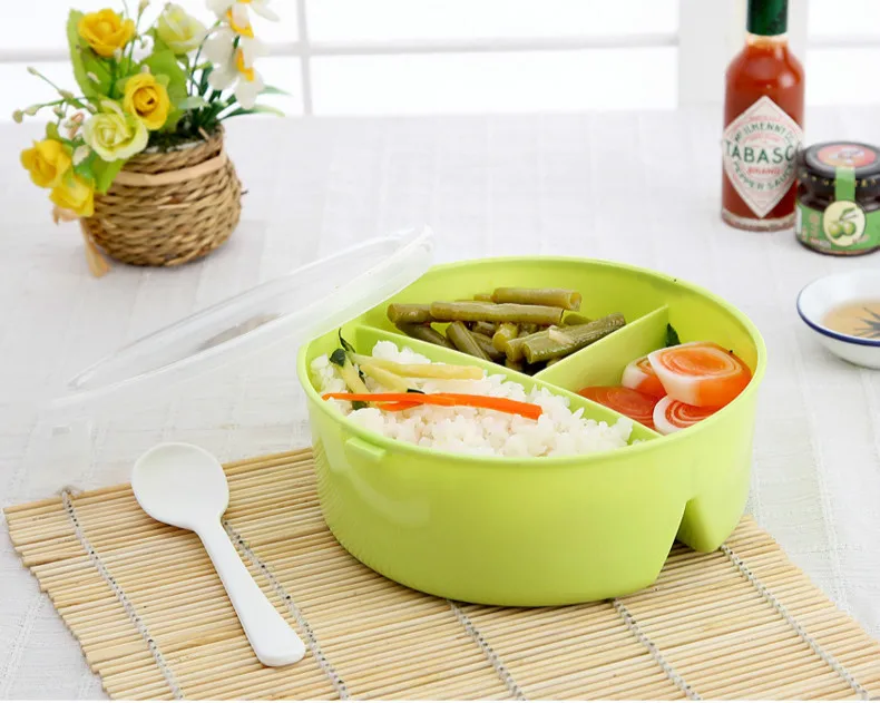 Детский Стандартный круглый пластиковый Ланч бокс для микроволновой печи бэнто