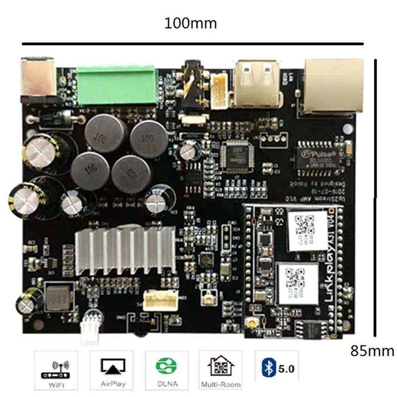 Up2Stream WiFi и Bluetooth5.0 Hi-Fi стерео Класс D Цифровой мультикомнатный аудио усилитель