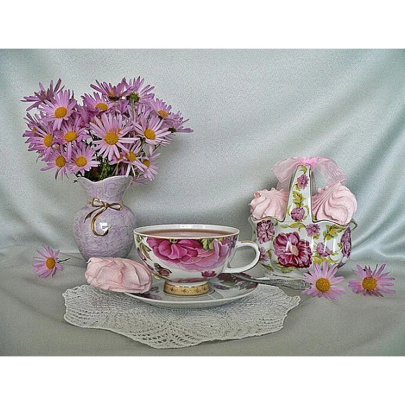 

Diamond Painting Full Drill Vase Set And Pink Flowers Photo Printing Diamond Embroidery Paintings For Living Room Wall