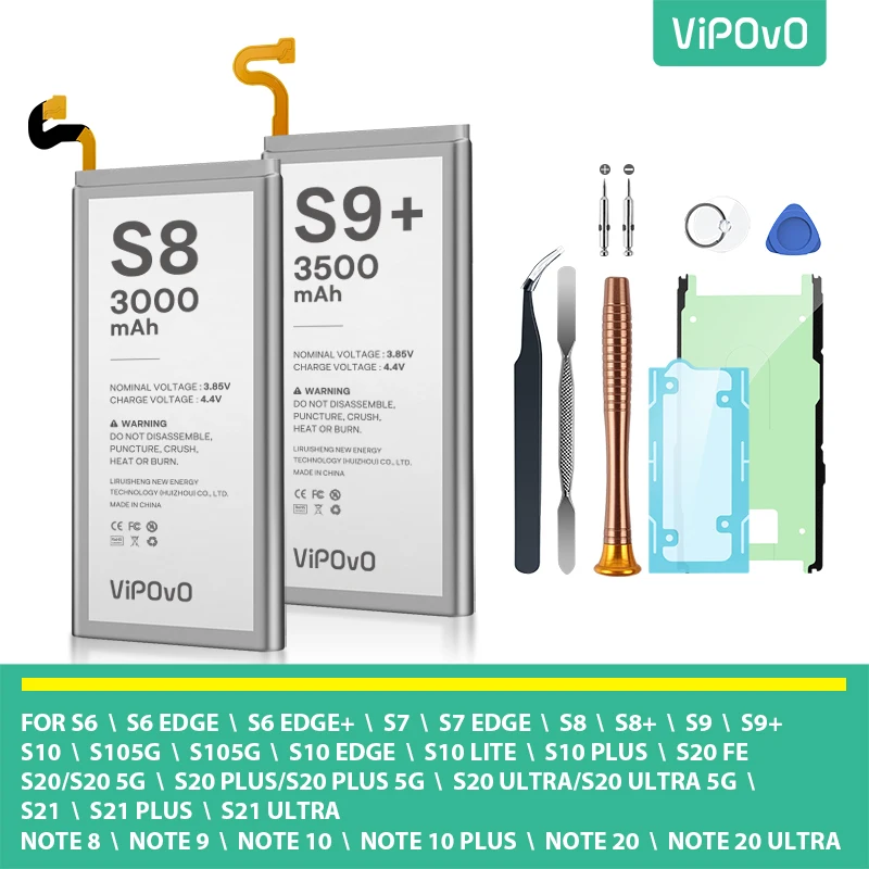 VIPOVO Battery For Samsung Galaxy S6 S7 S8 S9 S10 Edge S20 Plus S21 Ultra Bateria Replacement Batterie Note 8 9 10 Plus 20 Ultra