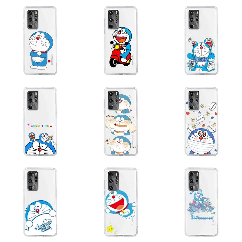 

Cute Cartoon Doraemon Robot cat Phone Case For Huawei P40 P30 P20 Mate Honor 10i 30 20 i 10 40 8x 9x Pro Lite Transparent Cover