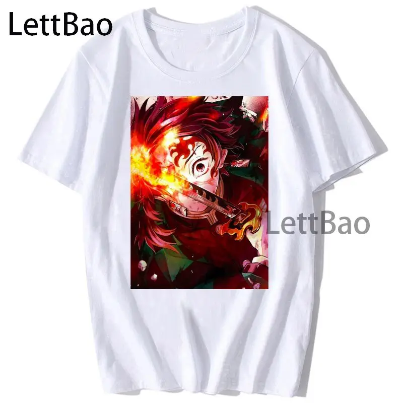 

2021 Мужская футболка с принтом манга, рассекающий демонов, кавайная мультяшная футболка Kimetsu No Yaiba Anime Tanjiro Nezuko, графические футболки унисекс, ...