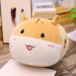 Brown Hamster Мультяшные животные голова Подушка милый динозавр хомяк свинья Единорог Мягкая набивная рука-более теплая подушка эластичный плюш Рождественский подарок 35 см - Цвет: Brown Hamster