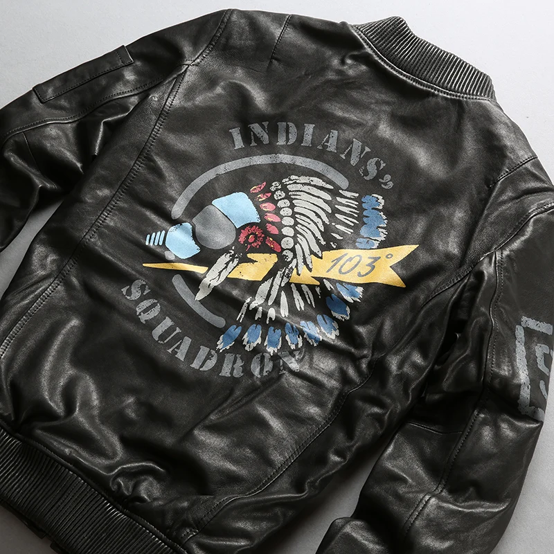 Мужская бейсбольная куртка AVIREX повседневная из натуральной овечьей кожи осенняя