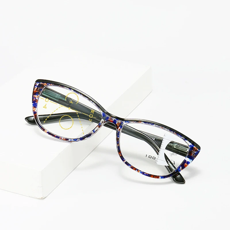 

Vintage PC Cat Eye Progressive Multifocal Reading Glasses Anti-blue Presbyopic Eyewear Dual-use Anti-fatigue Magnifier