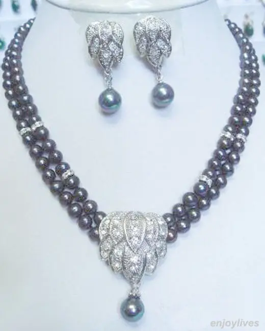 Оптовая продажа быстро&gt 2 ряда настоящий черный жемчуг Белый позолоченный