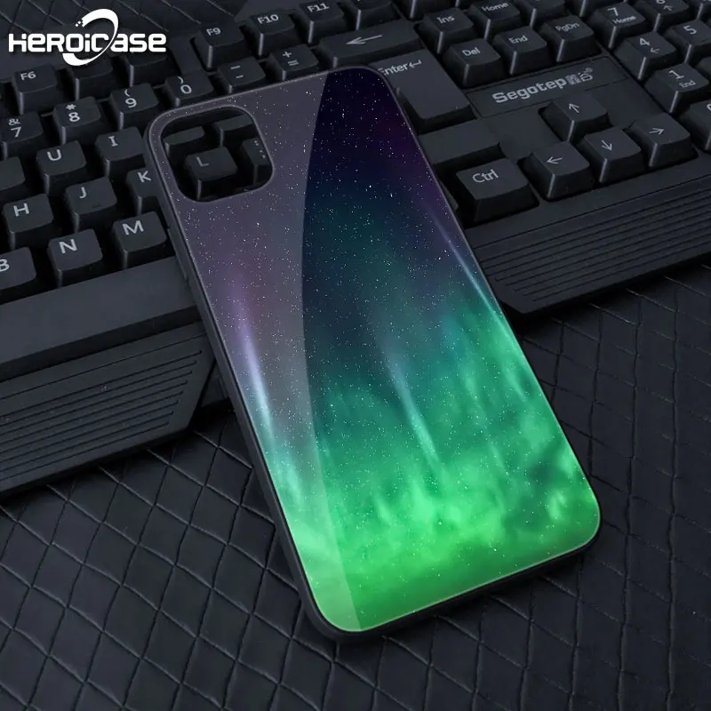 

Для iPhone 11 Pro Чехол Красивая Аврора замечательные закаленное стекло Жесткий чехол из ТПУ с X Xs Max XR 10, 8, 7, 6, 6s, Plus, 5, 5S SE 2020