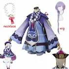 Женский костюм для косплея Genshin Impact Qiqi, парик, шляпа, женское фиолетовое платье для хэллоуивечерние с зомби, аниме, одежда, униформа