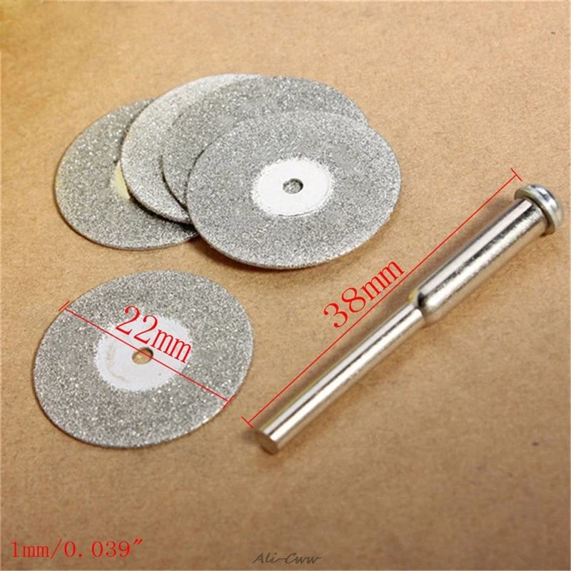

2018 5PCS 22mm Emery Diamond cutting blades Drill Bit+1 Mandrel for Dremel Set