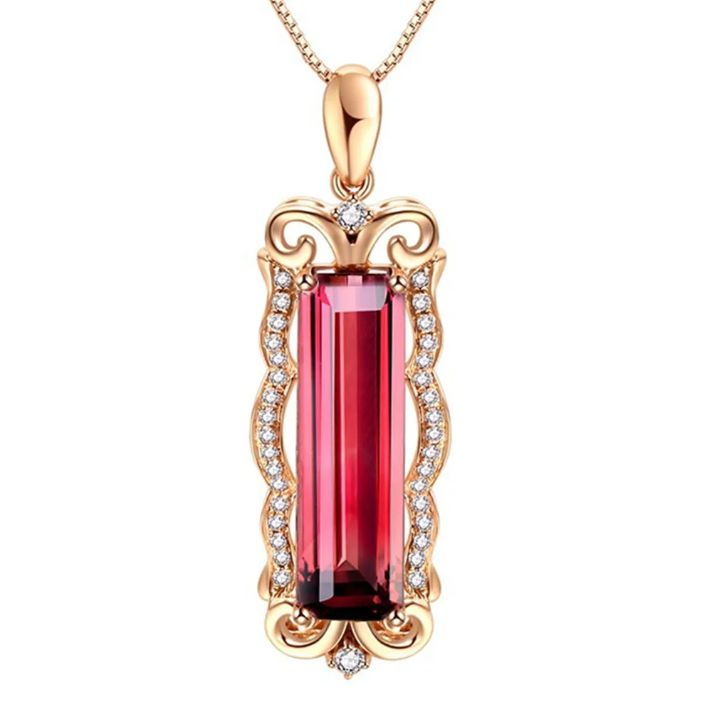 

RUBY GEMSTONES RED CRYSTAL PENDANT NECKLACES FOR WOMEN ROSE GOLD COLOR ZIRCON DIAMOND VINTAGE JEWELRY CHAIN CHOKER BIJOUX BAGUE