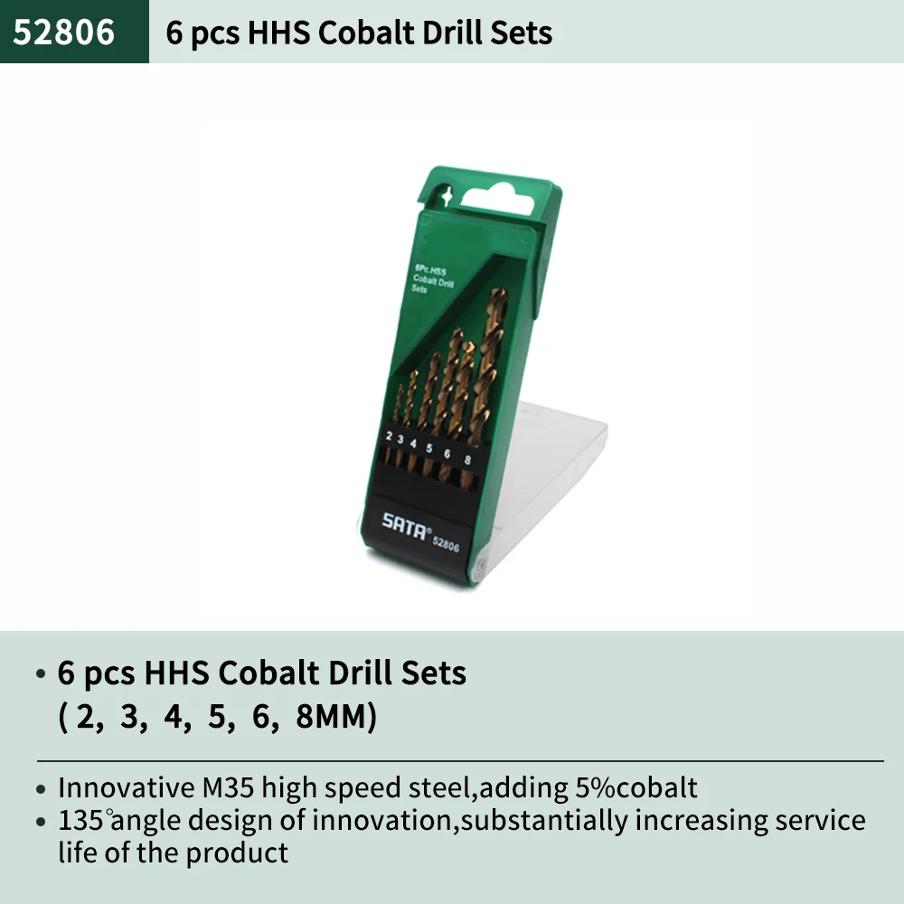 SATA Tool 6pcsTwist Drill HSS Co 5% cobalt drill bit steel alloys Straight Shank 52806 | Инструменты