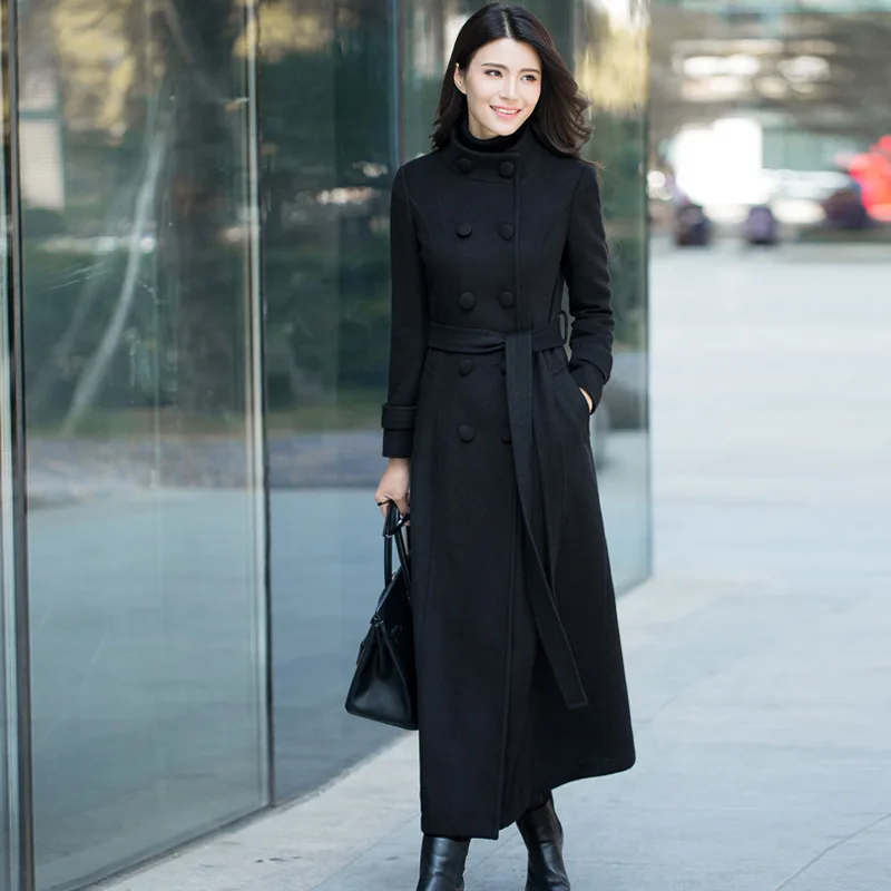 Women Winter 2019 Coats Autumn and Classic Solid Color Belt Large Size Wool Coat Slim Thin Thick Long Hair Female | Женская одежда