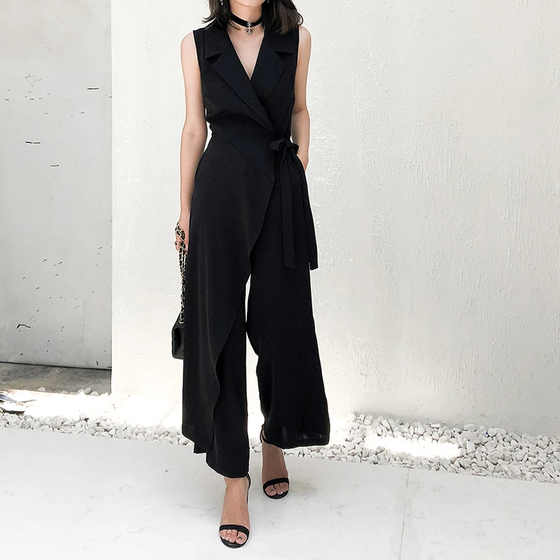 Женский офисный комбинезон без рукавов элегантные длинные брюки с широкими