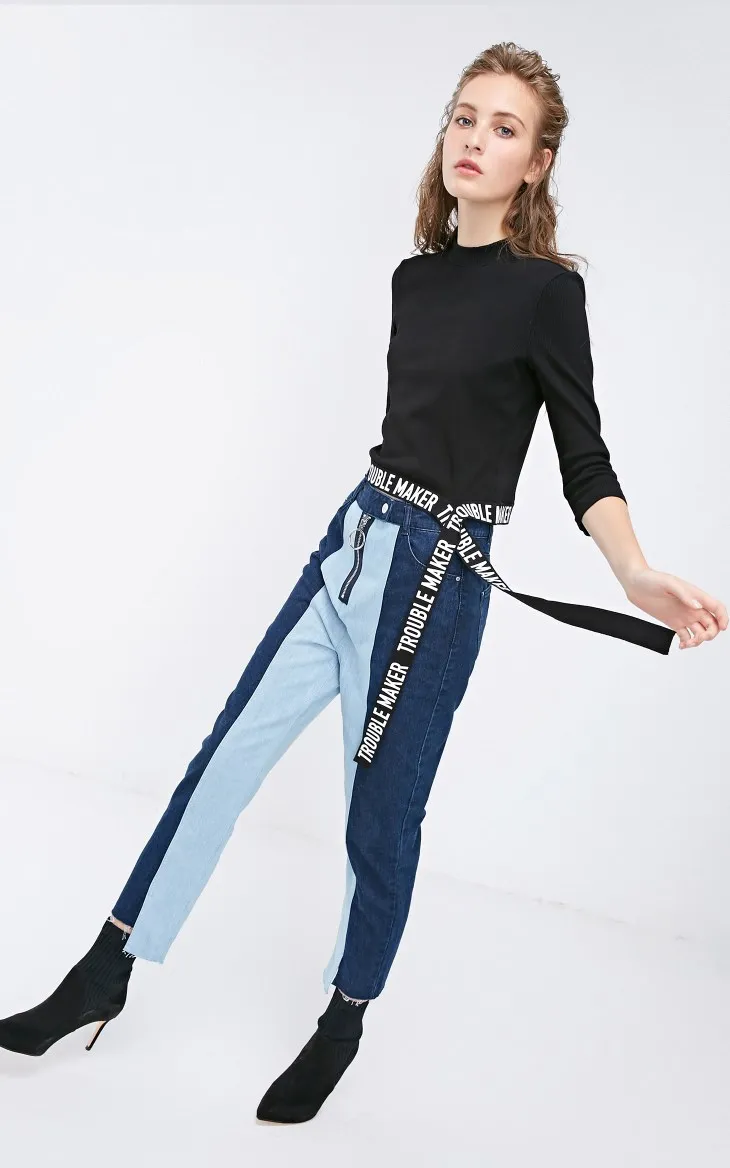 Vero Moda Новые поступления уличный стиль женские сплайсированные Высокая талия укороченные джинсы | 318449530