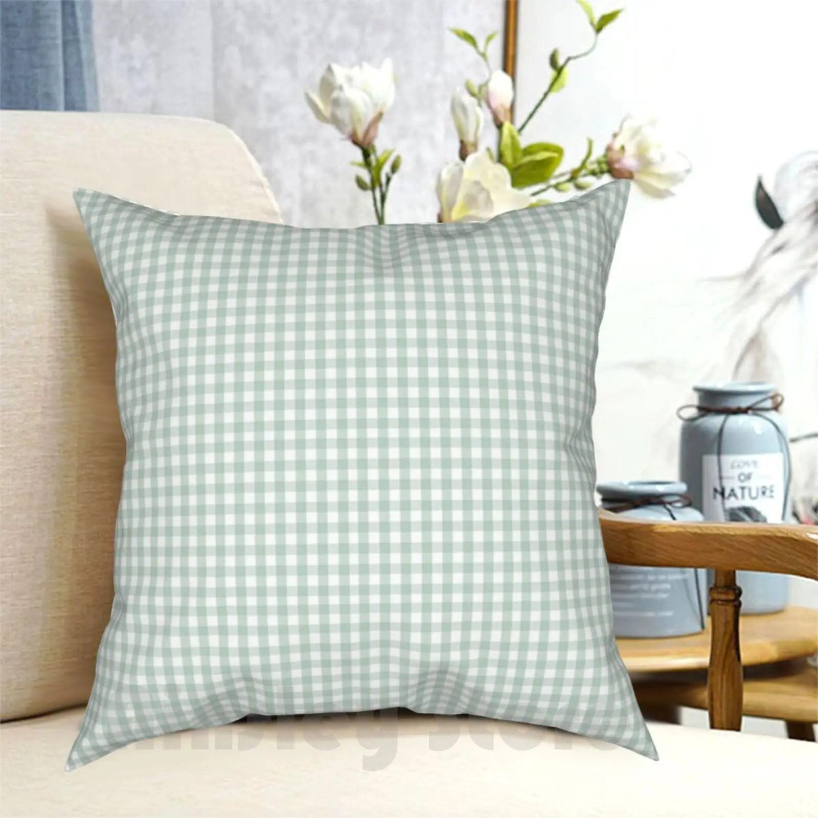 

Gingham In Sage Pillow Case Printed Home Soft DIY Pillow cover Gingham Pattern Allover Pattern Patterned Pretty Chic Shabby