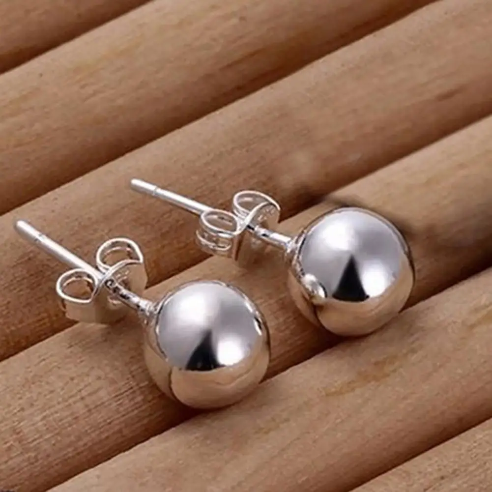 

80% Hot Sale 1 Pair Women Fashion Silver Color Stainless Steel Round Ball Ear Studs Earrings Jewelry for Party