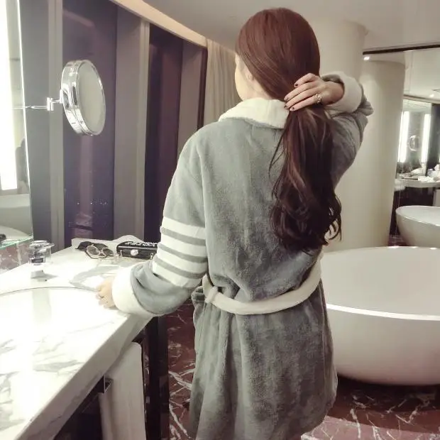 Халат-кимоно мужской/женский фланелевый длинная плотная теплая ночная рубашка с