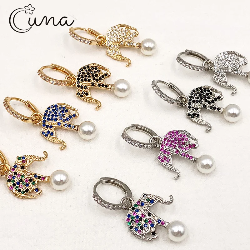 Новые модные асимметричные серьги с жемчугом слона цветные циркониевые золотые