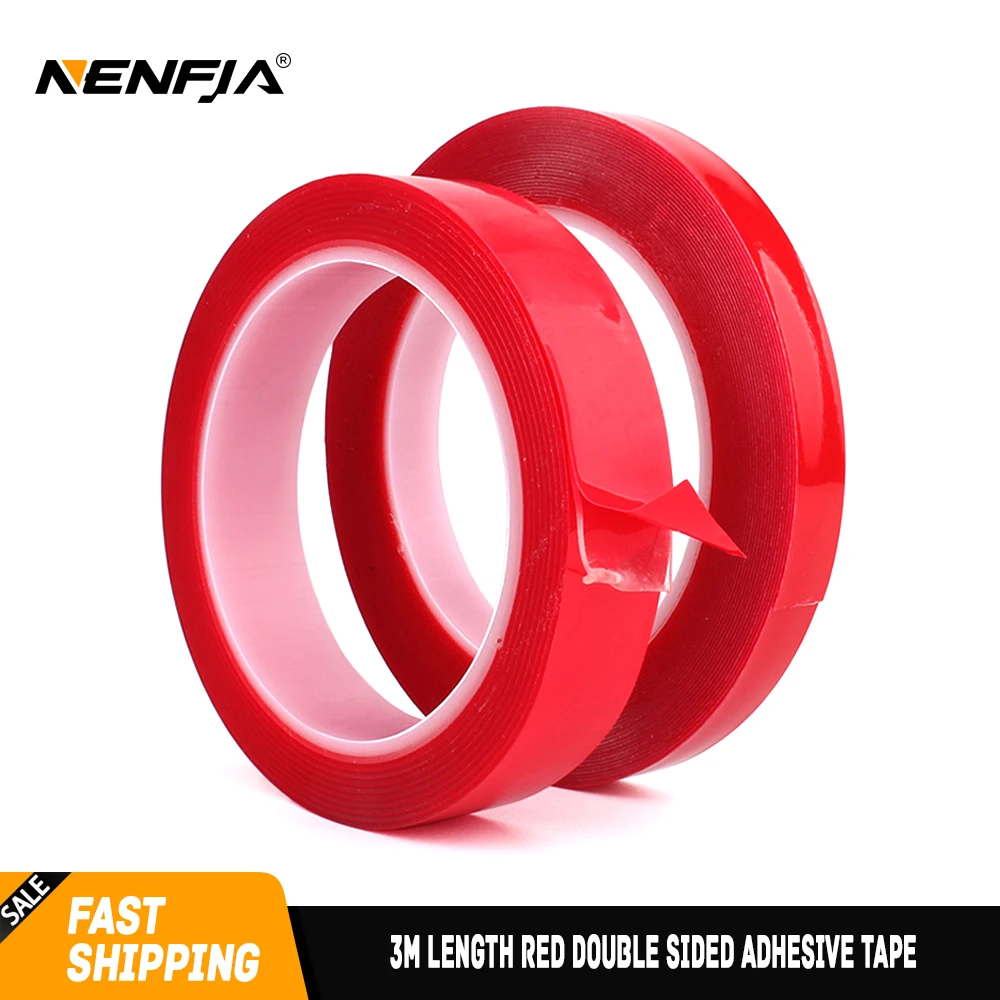 Красная Двухсторонняя клейкая лента длиной 3 м высокопрочная акриловая гелевая