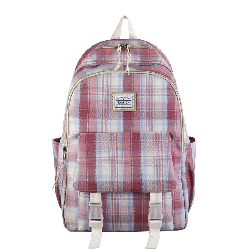 Large Pink Schoolbags for Girl Teens Fashion Patchwork Plaid Nylon Backpack Women Book Bags 2021 New |