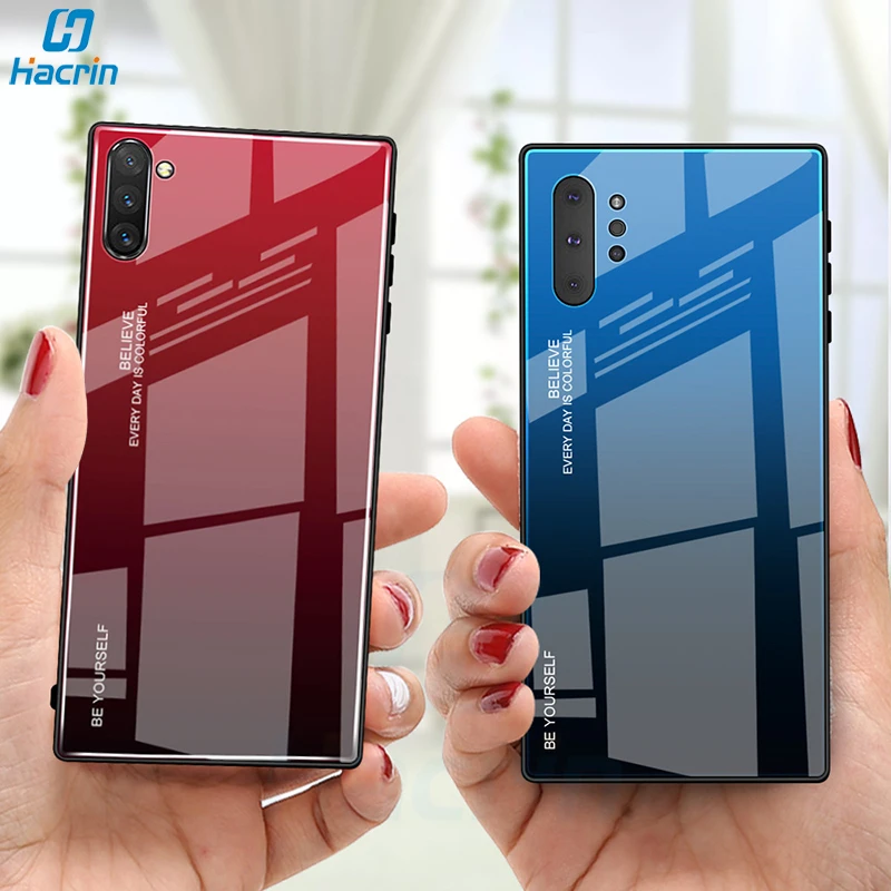 Hacrin чехол для Samsung Galaxy Note 10 Plus с градиентом закаленное стекло бампер жесткая