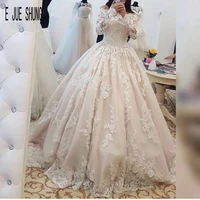 e jue shung latest ball gown wedding dresses boat neck long sleeve lace up back bride wedding gowns mariage robe de mariee