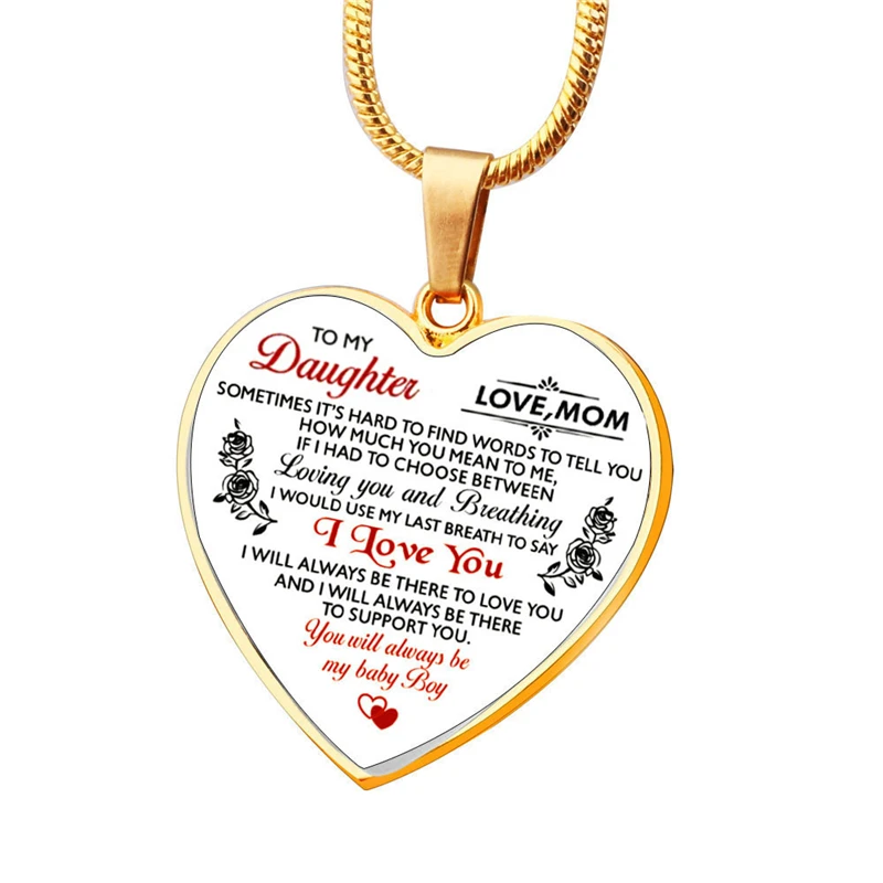 

To My Daughter Son Love Mom Dad Heart Necklace Gold Silver Color Inspirational Letter Pendant Necklaces Choker Jewelry Gift