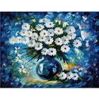 Алмазная 5D картина сделай сам, маленькая синяя ваза с маргаритками, полная выкладкакруглая стразы, Набор для вышивки, цветочное украшение для дома, рукоделие