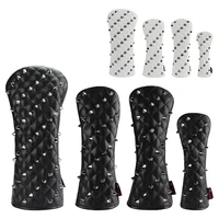 golf headcovers black rivets pu leather golf wood cover for driver fairway hybrids 135ut rescue woods clubs head protector