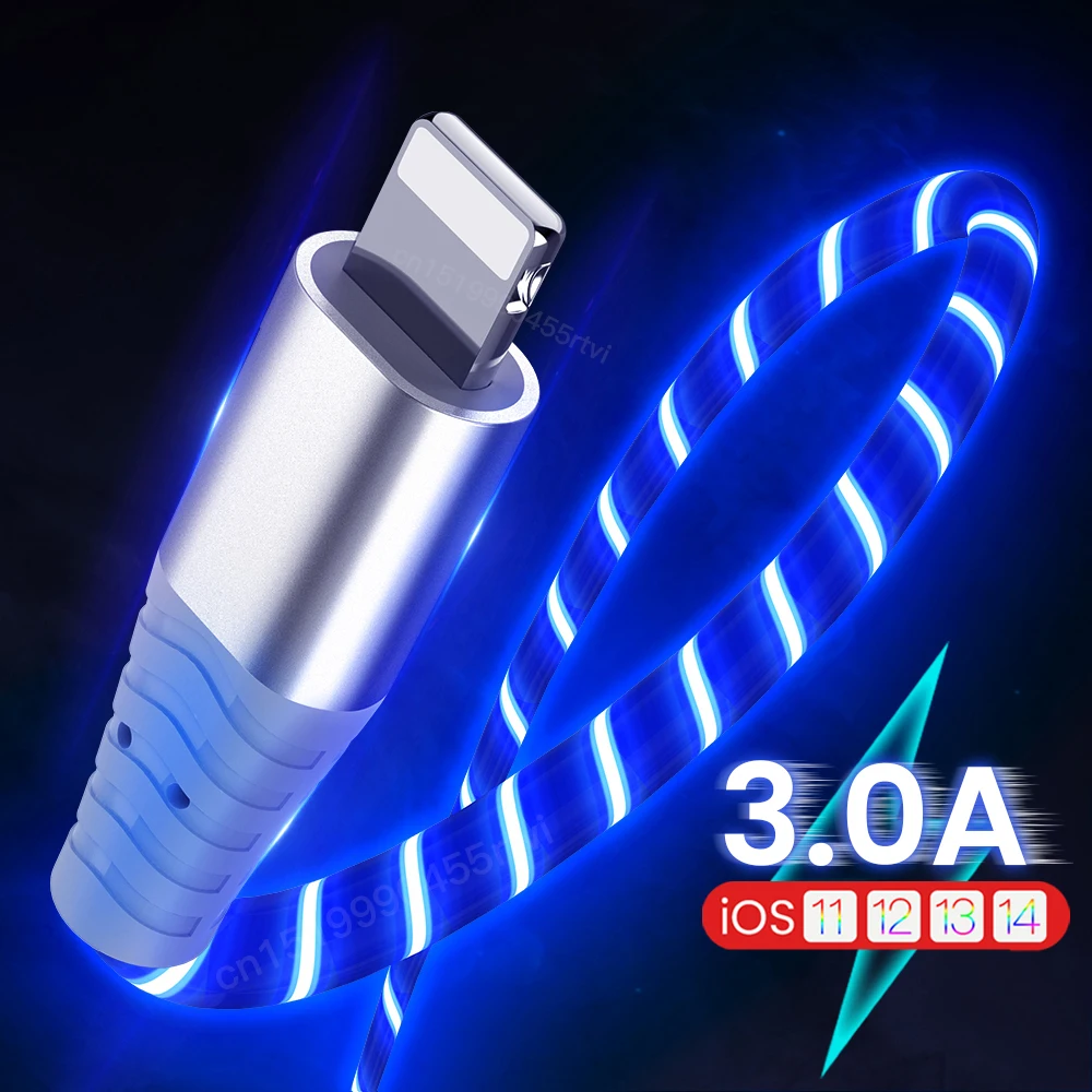 Flow Luminous USB Cable For iPhone 14 13 12 11 Pro Max XR XS 8 7 6s 5s Fast Charging Charger Glow USB Wire Cord Data Cable 1/2M