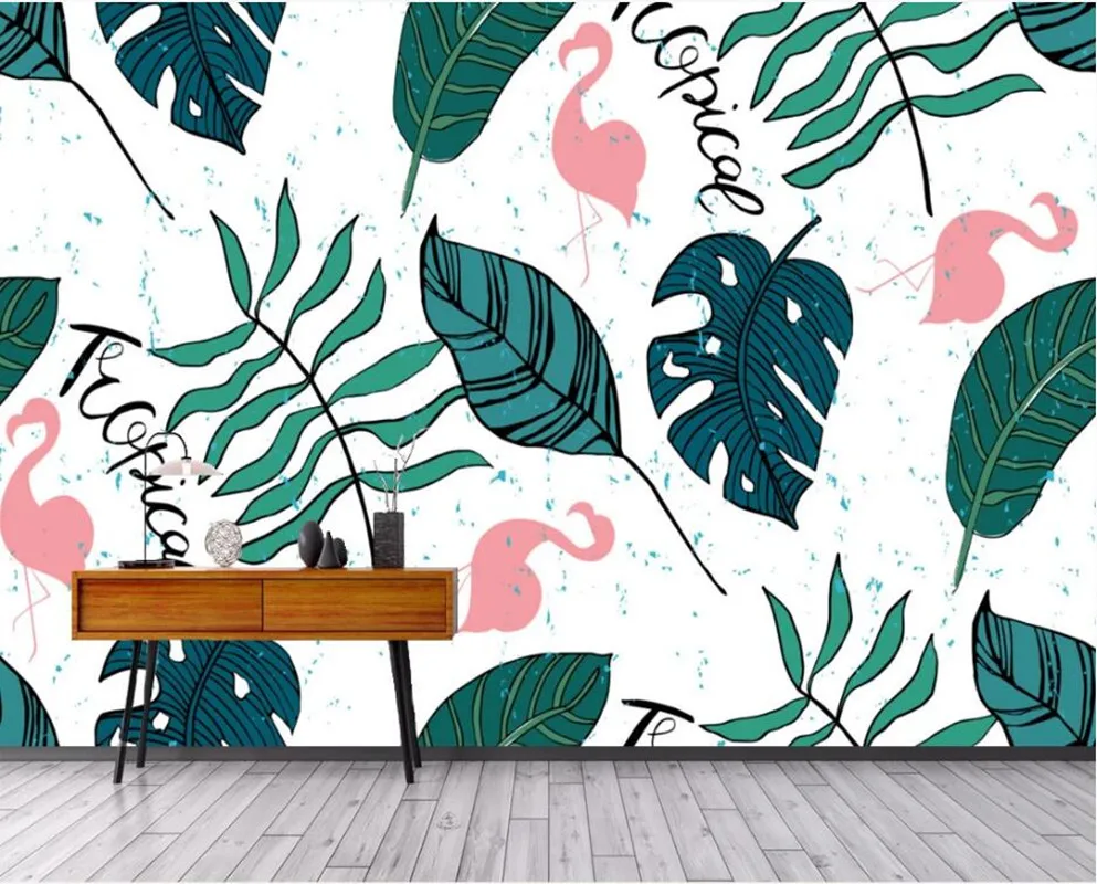 

AINYOOUSEM ручная роспись банан лист Фламинго фон обои 3d наклейки