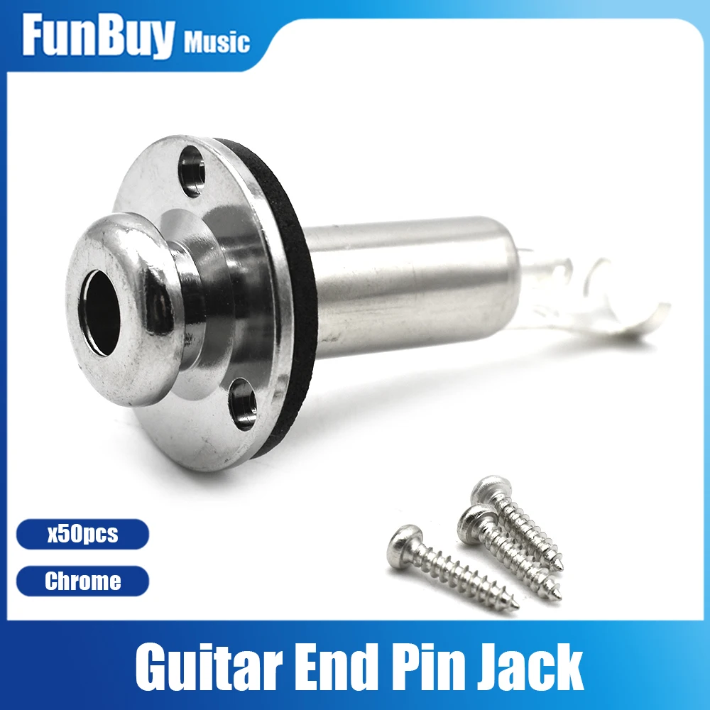 

50pcs Brass Acoustic Electric Guitar End Pin EQ Output Input Jack Guitar Plug Socket 6.35 Guitar Parts Silver